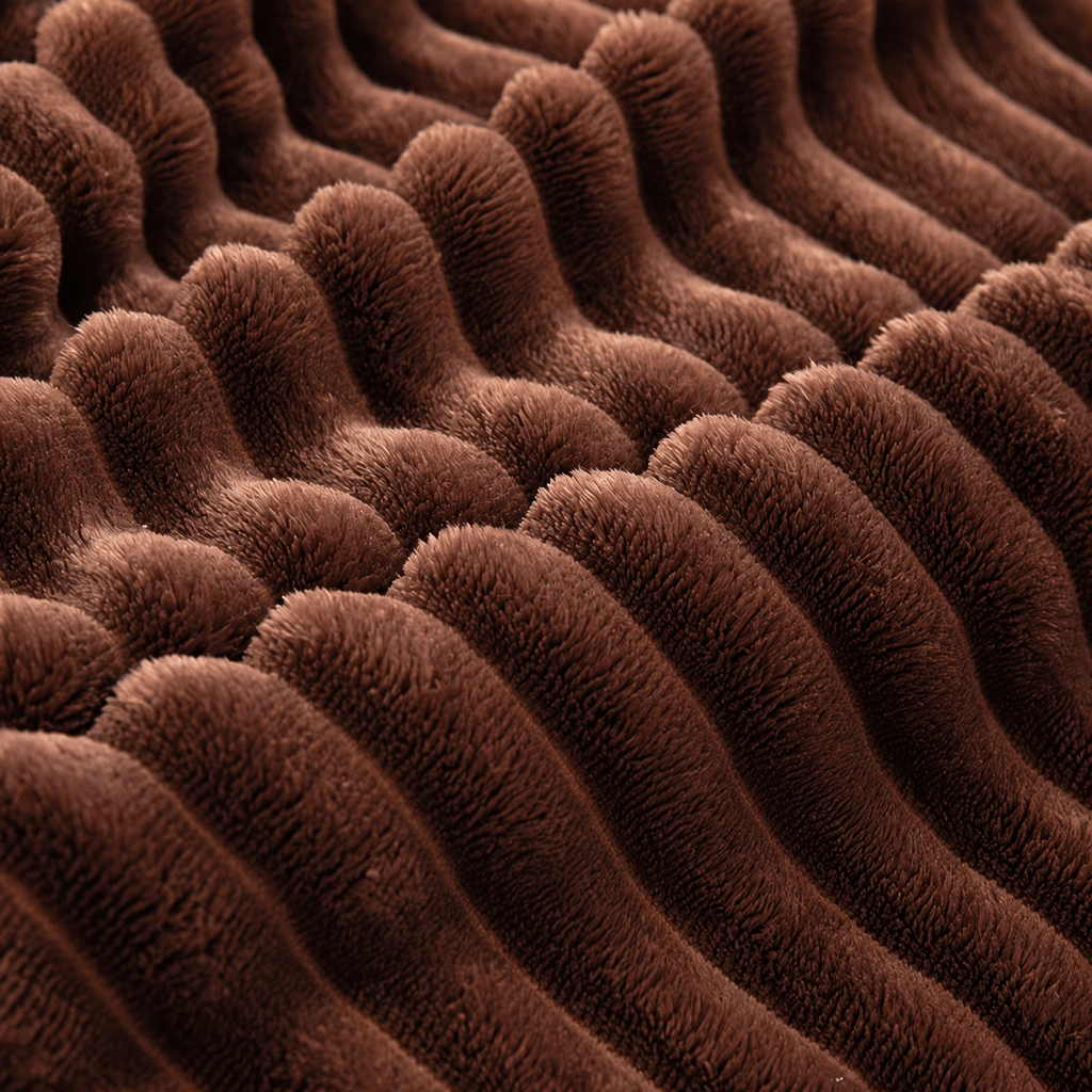 Coffee brown plush ribbed texture close-up