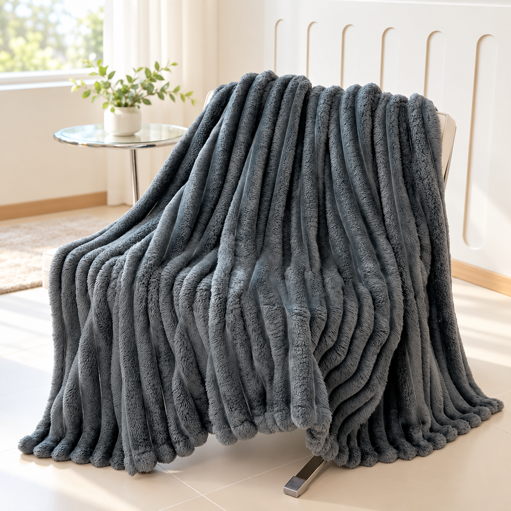 Dark Gray ribbed throw draped over a chair
