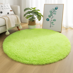 Fruit green round area rug in a bright room.