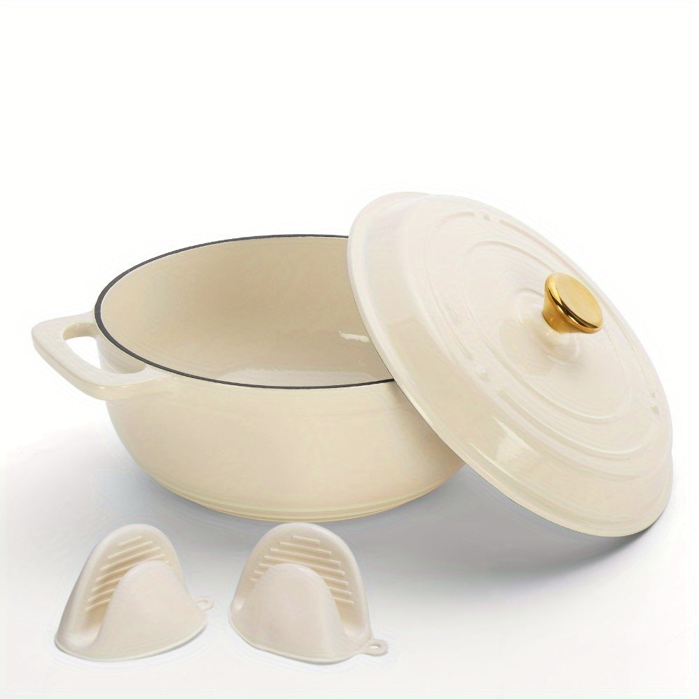 White Dutch oven showing its open cooking surface