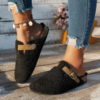 Buckled sheepskin mule slippers view 10