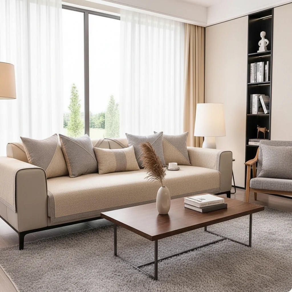 Cotton-Linen Sofa Cover with non-slip quilted protection — product image 3