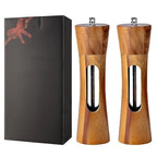 Salt and pepper mill styled as a warm wooden kitchen accessory.