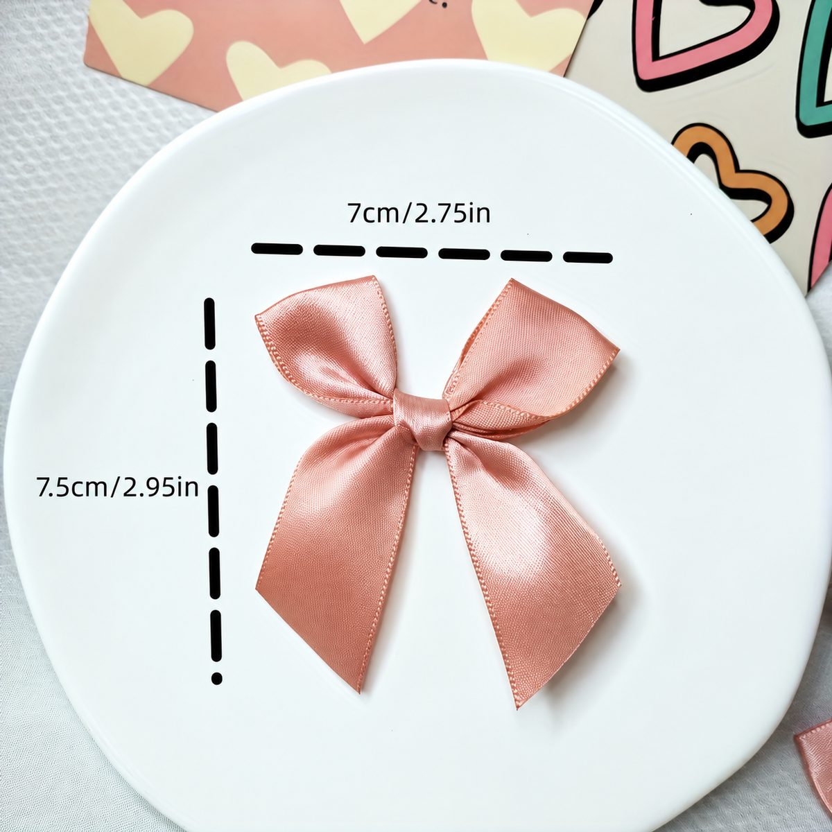 Satin Ribbon Bows — pink bow dimension graphic