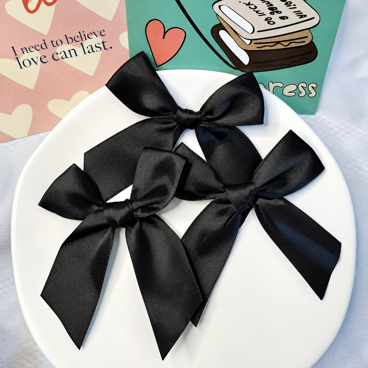 Satin Ribbon Bows — black satin bows