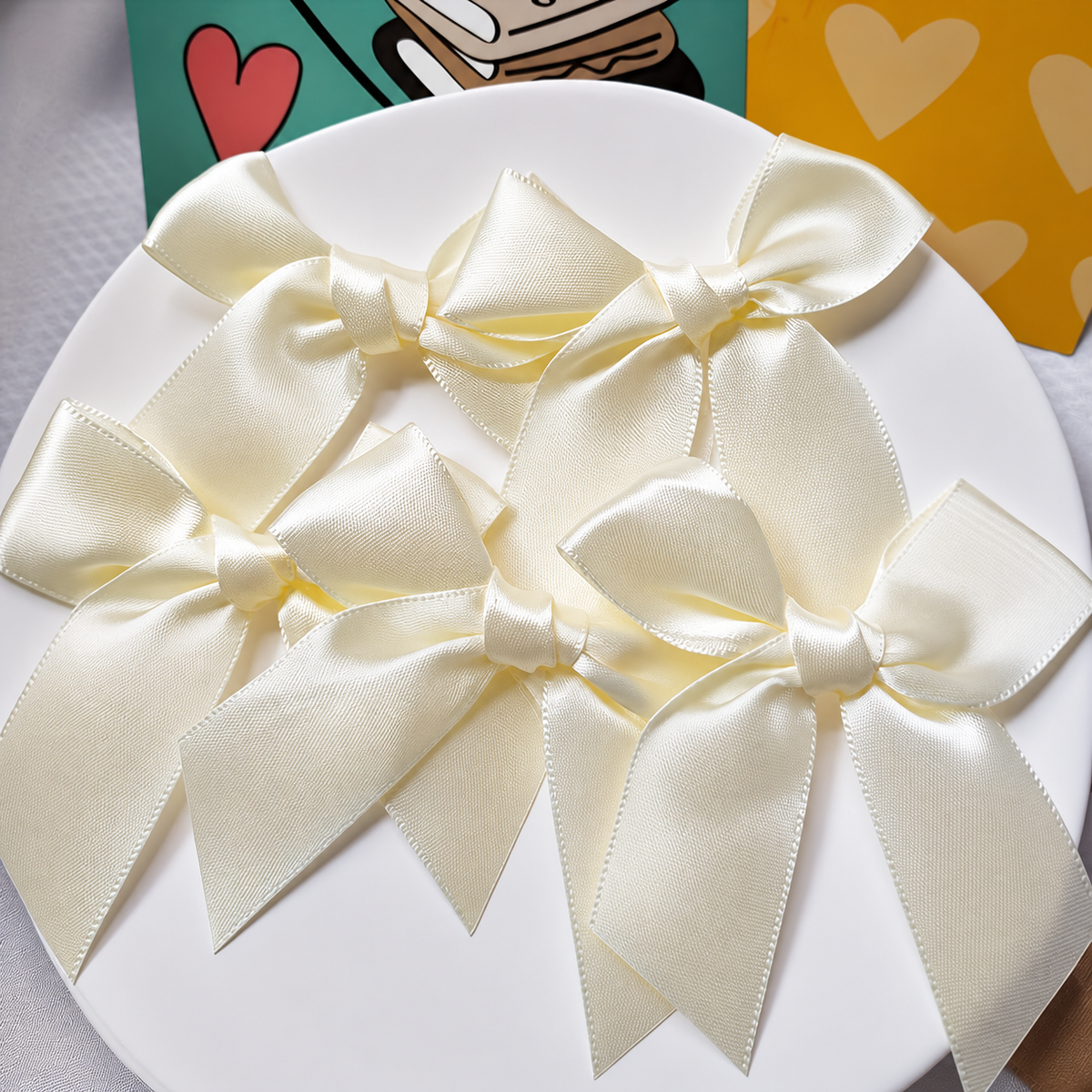 Satin Ribbon Bows — cream white satin bows