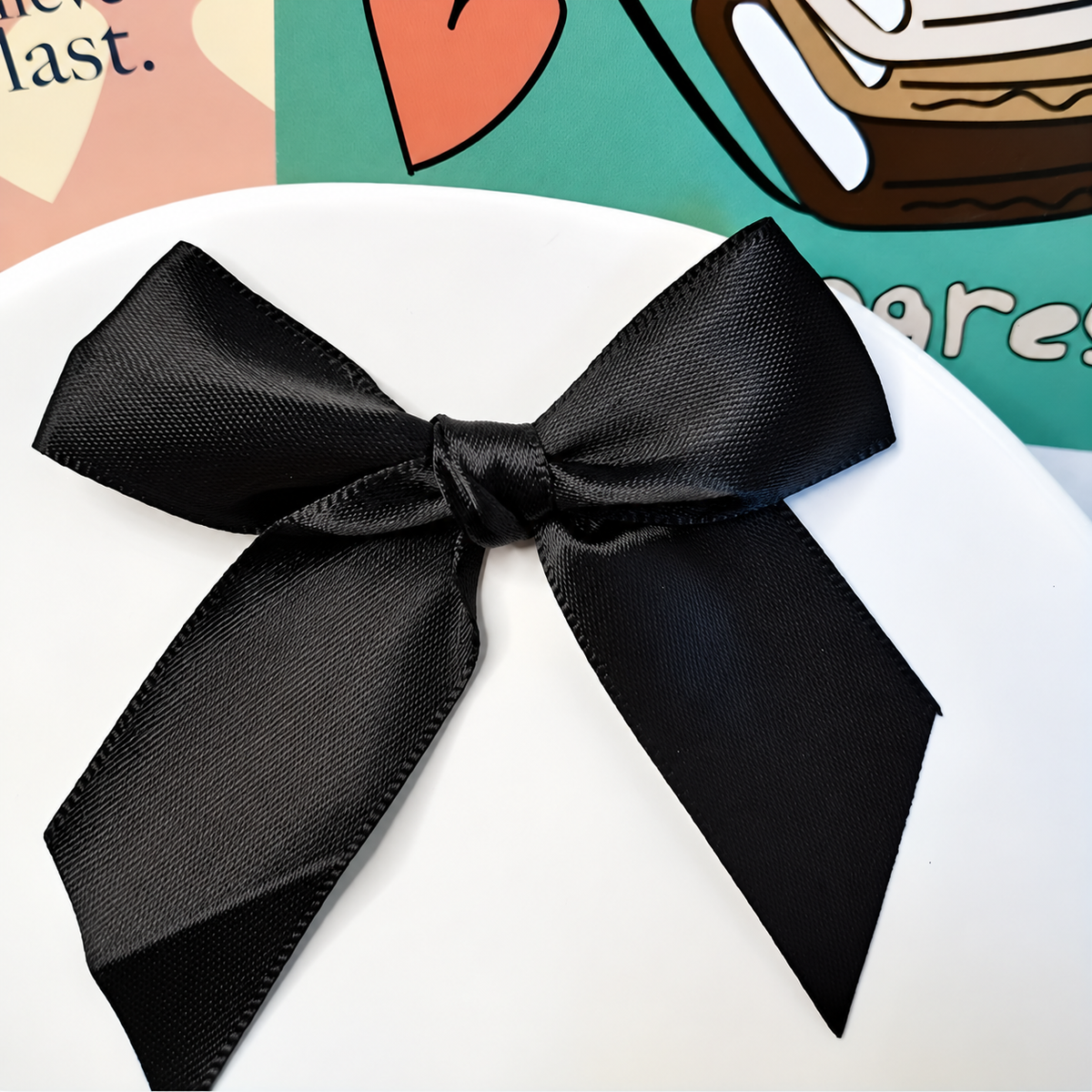 Satin Ribbon Bows — black satin bow front view