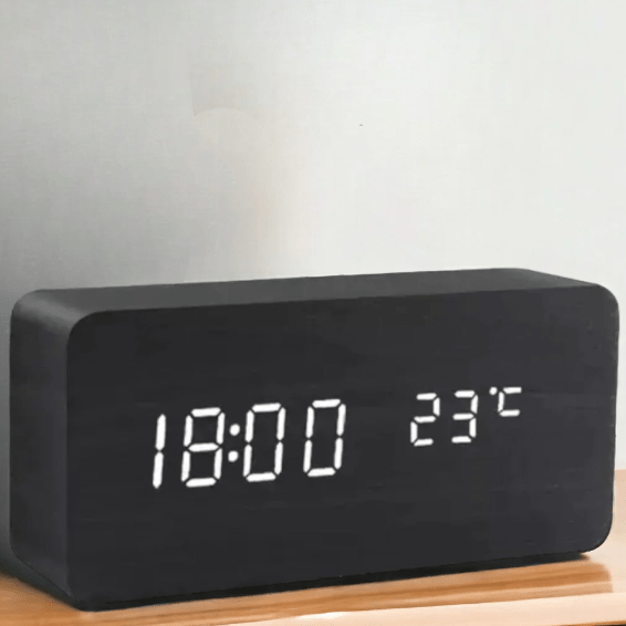 Wooden LED Alarm Clock with voice-control display — product image 6