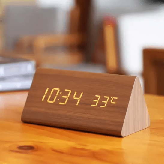Wooden LED Alarm Clock with voice-control display — product image 3