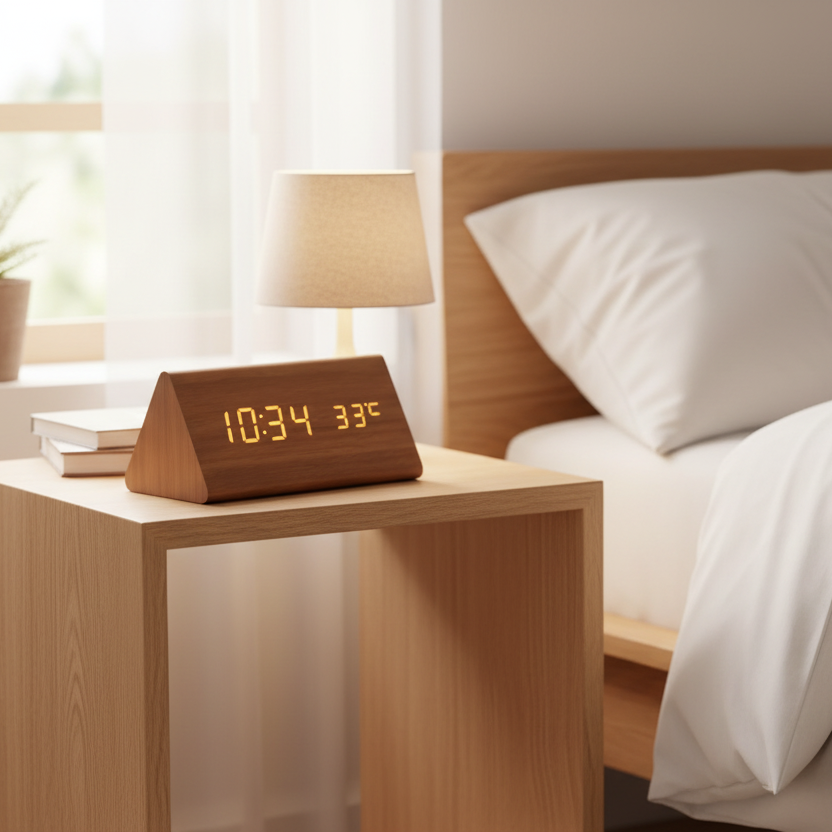 Wooden LED Alarm Clock with voice-control display — product image 2