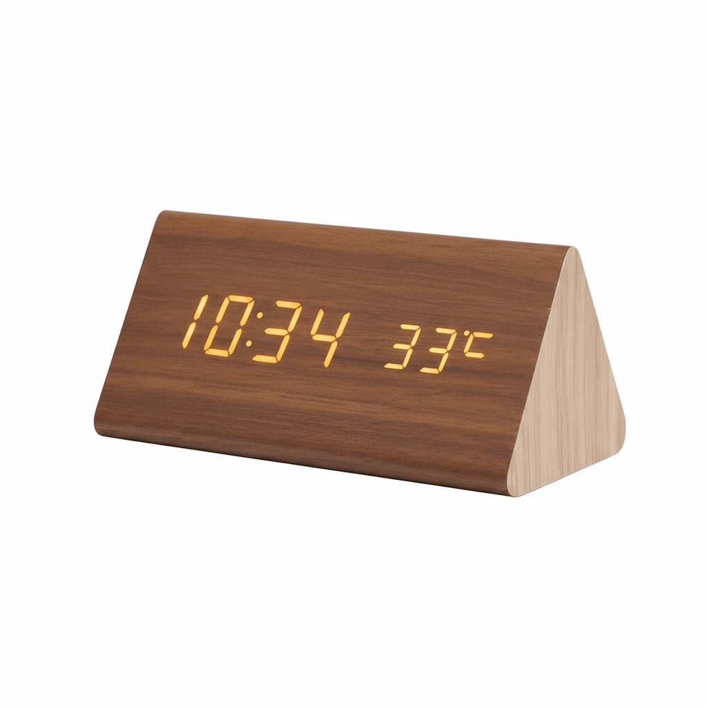 Wooden LED Alarm Clock with voice-control display — product image 1