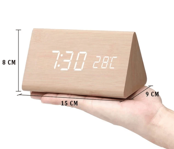 Wooden LED Alarm Clock with voice-control display — product image 7