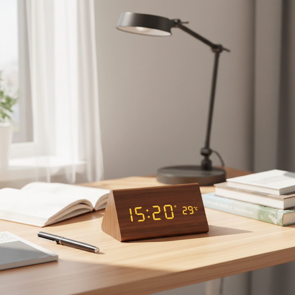 Wooden LED Alarm Clock with voice-control display — product image 4