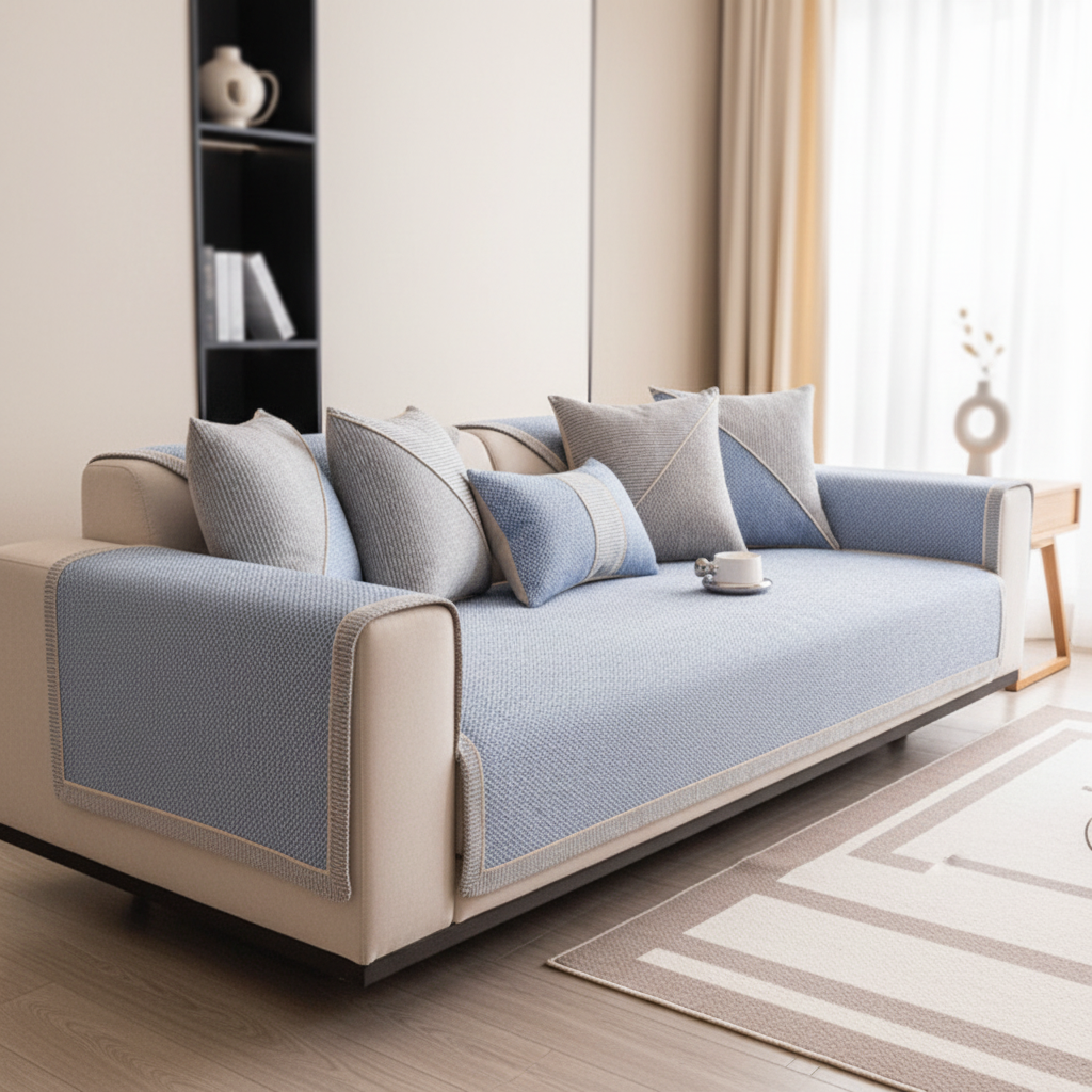 Cotton-Linen Sofa Cover with non-slip quilted protection — product image 9