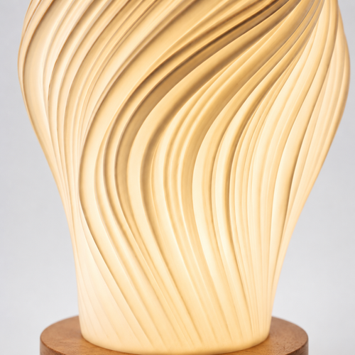 Sculptural Pleated Bedside Light with Walnut Wood Base, Warm White