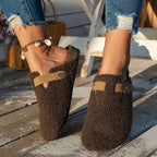 Buckled sheepskin mule slippers view 9