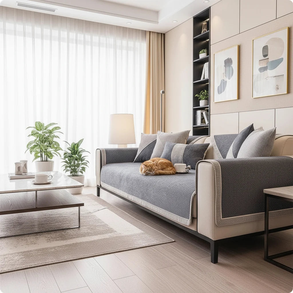 Cotton-Linen Sofa Cover with non-slip quilted protection — product image 5