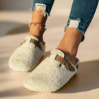 Buckled sheepskin mule slippers view 6