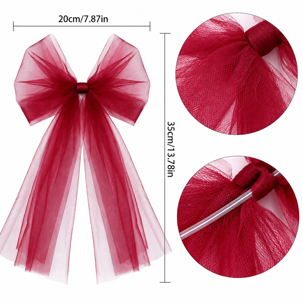 Sheer Tulle Christmas Bow — dimensions and attachment detail