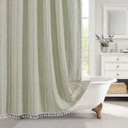 Shower Curtain | Waterproof Linen, Tassel Trim, Checked or Striped Patterns — product image 8
