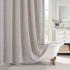 Shower Curtain | Waterproof Linen, Tassel Trim, Checked or Striped Patterns — product image 9