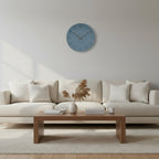 Silent 29 cm wall clock with MDF face and walnut wood hands, lifestyle view.