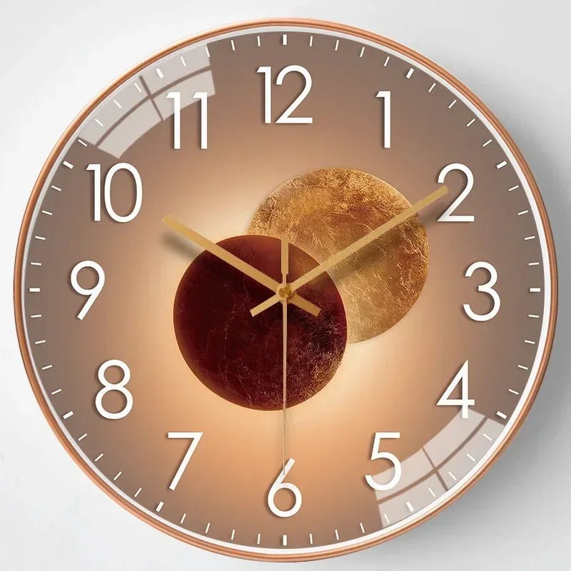 Silent wall clock shown across the available bronze, white, and black finishes.