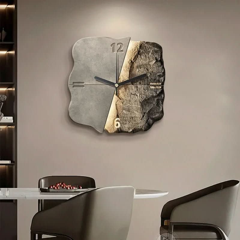 Split-relief wall clock shown in a contemporary interior