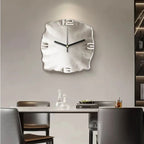 Stone-effect wall clock shown from a room-wide perspective