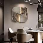Brown geometric wall clock in a modern dining room