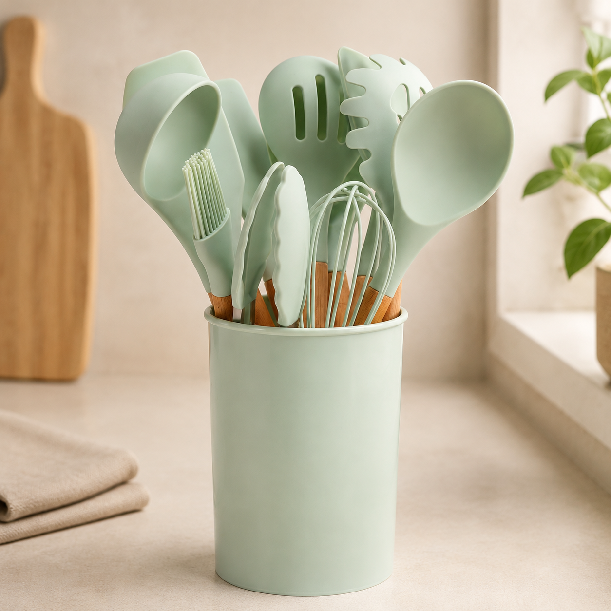 Twelve piece silicone utensil set with bamboo handles, gallery image 10.