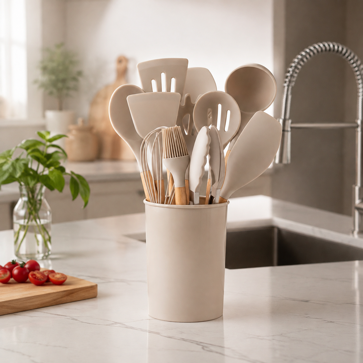 Twelve piece silicone utensil set with bamboo handles, gallery image 2.