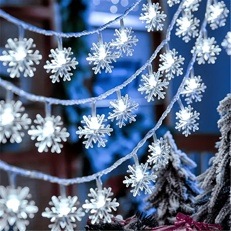 White snowflake string lights in a decorative display