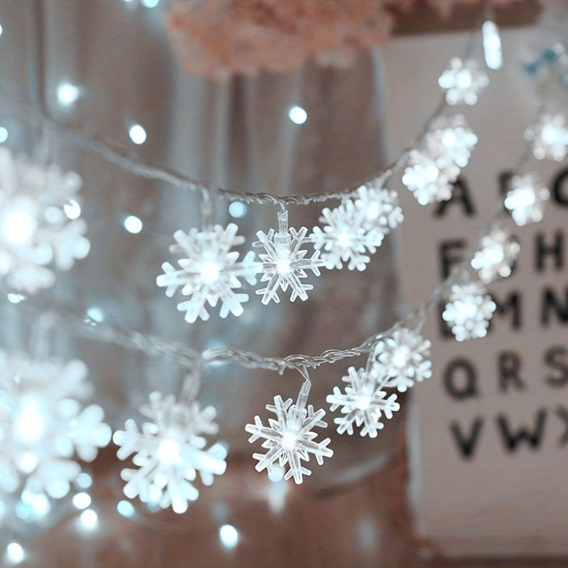 White snowflake string lights in a decorative display