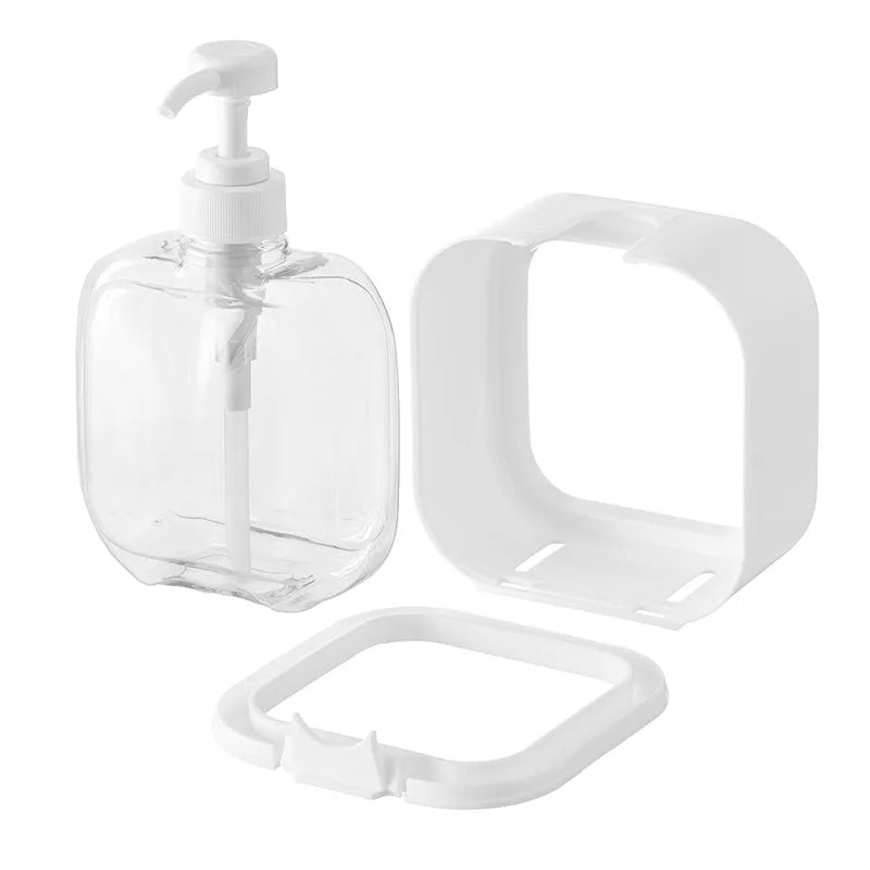 White soap dispenser shown with its frame and reservoir separated.