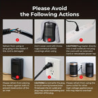 Space heater illustrated operating precautions and power cord examples