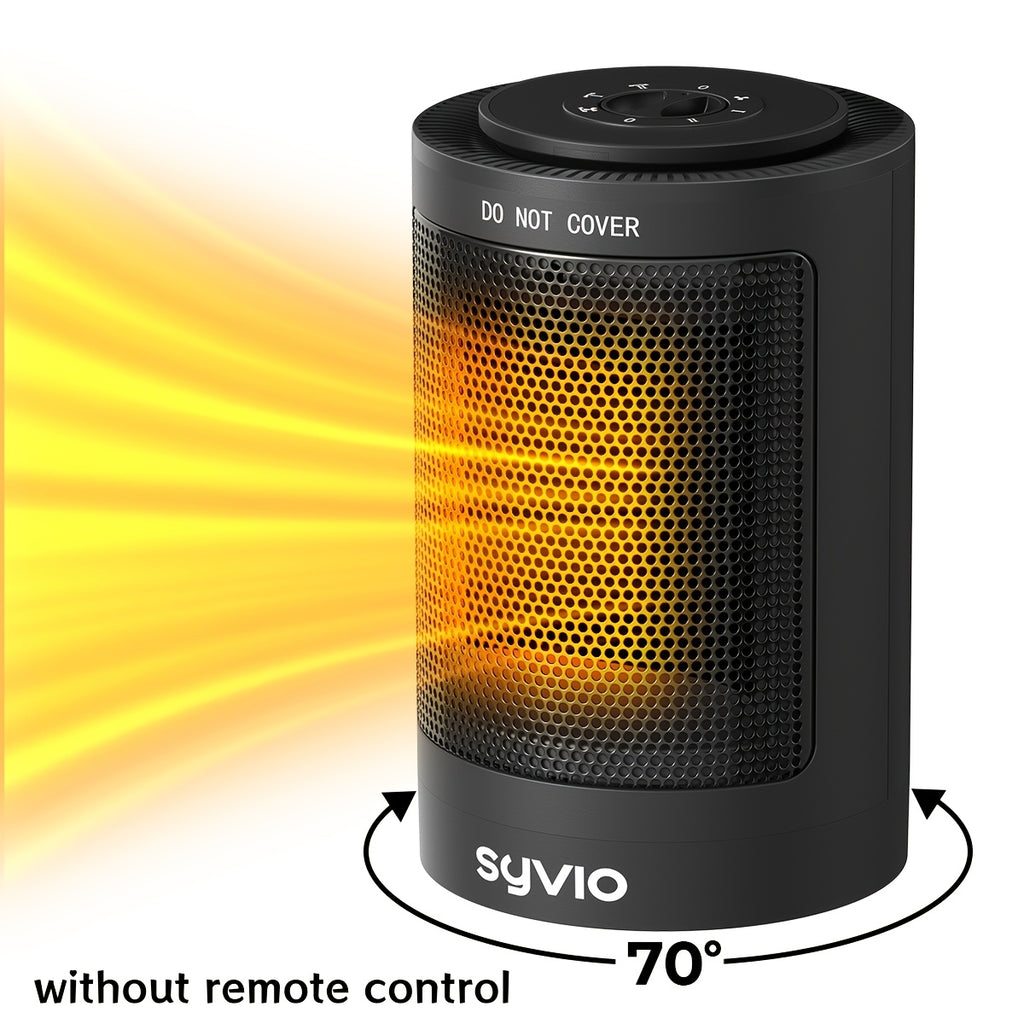 Black space heater with rotary control and oscillation illustration