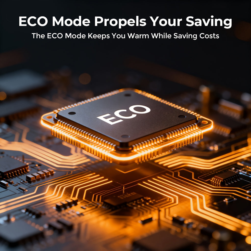 Space heater ECO mode illustration showing a labeled electronic chip