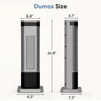 Space heater dimension diagram showing front and side views.