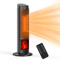 Space heater round black style with flame effect and remote