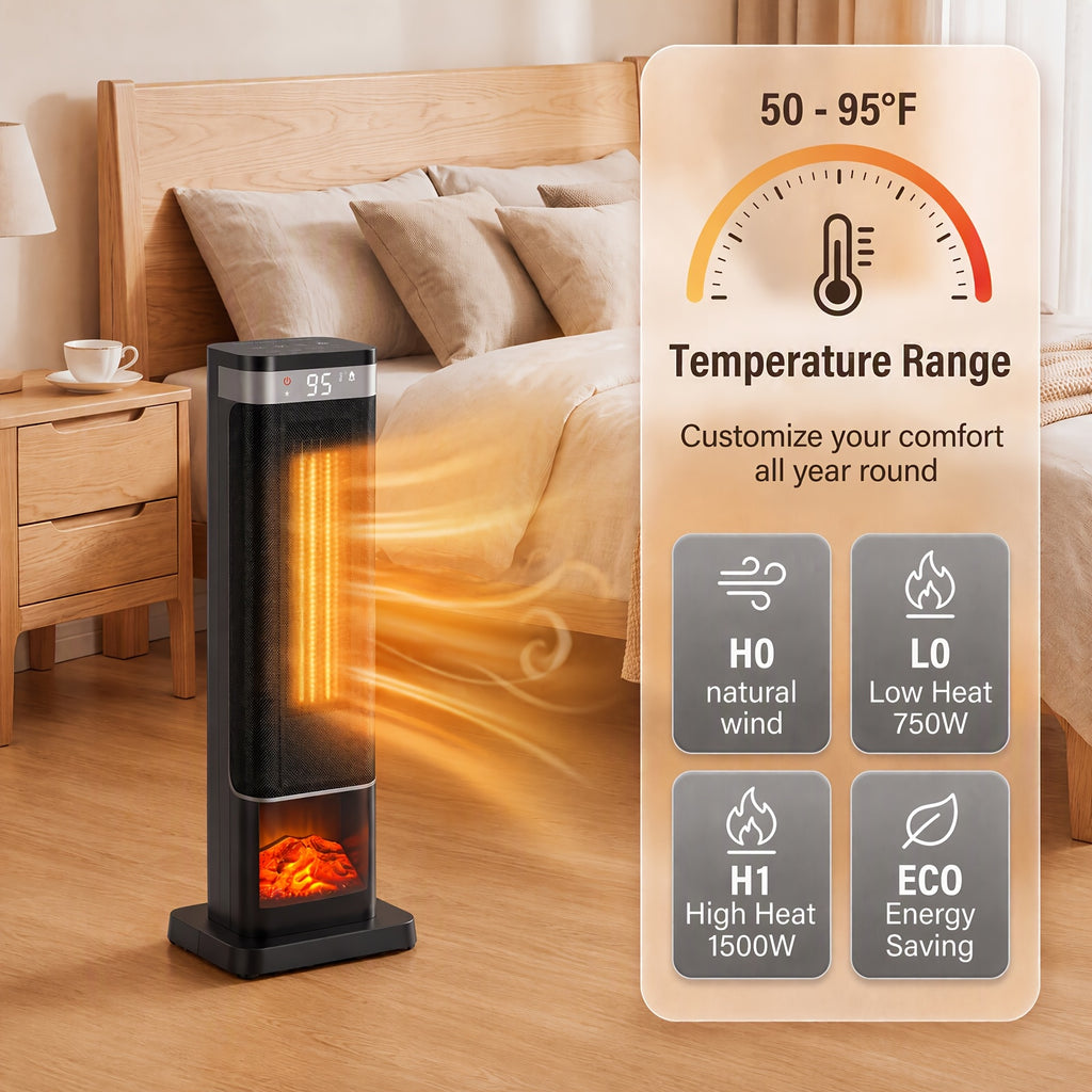 Space heater square style mode and temperature overview