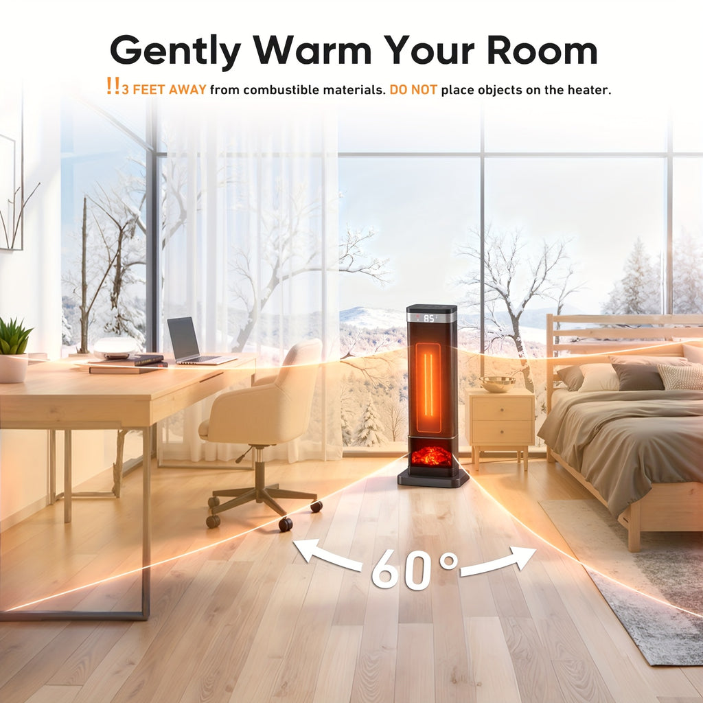 Square base space heater in a room with oscillation illustration