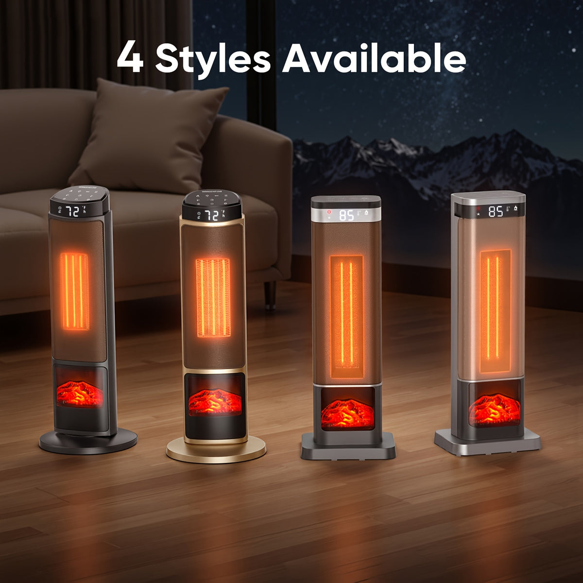 Space heater four style comparison showing round and square bases