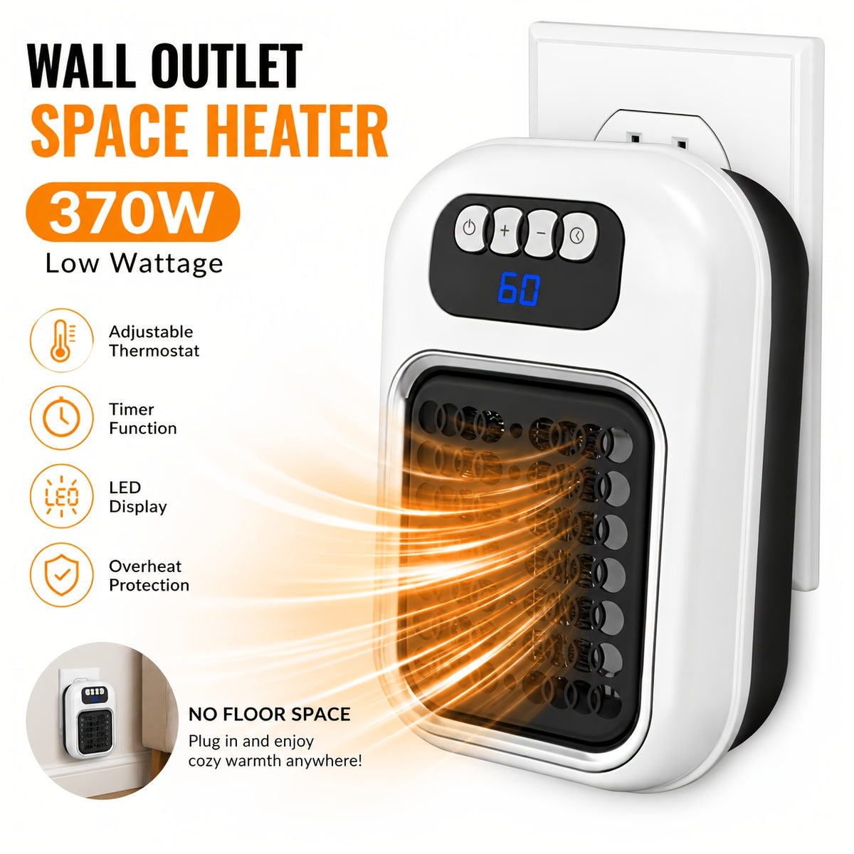 White space heater with thermostat and timer feature diagram
