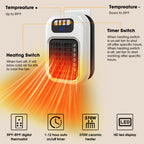 White space heater top controls with temperature and timer labels
