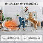 Space heater shown oscillating through 55 degrees in a living room