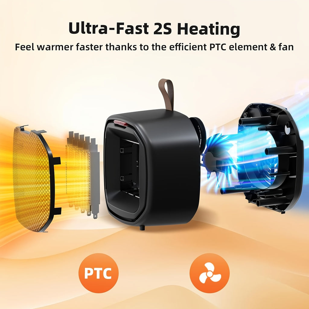 Exploded space heater diagram showing the grille, heating element and fan.