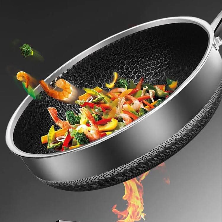 Stainless steel 316 frying pan with a double-sided honeycomb surface, product detail 1.