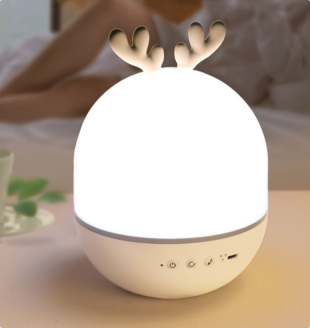 Star projector night light illuminated under its white dome