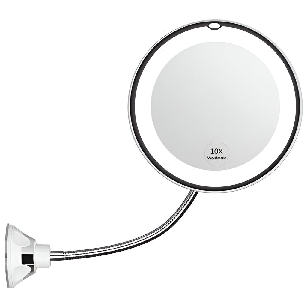 White 10X suction cup makeup mirror with LED light